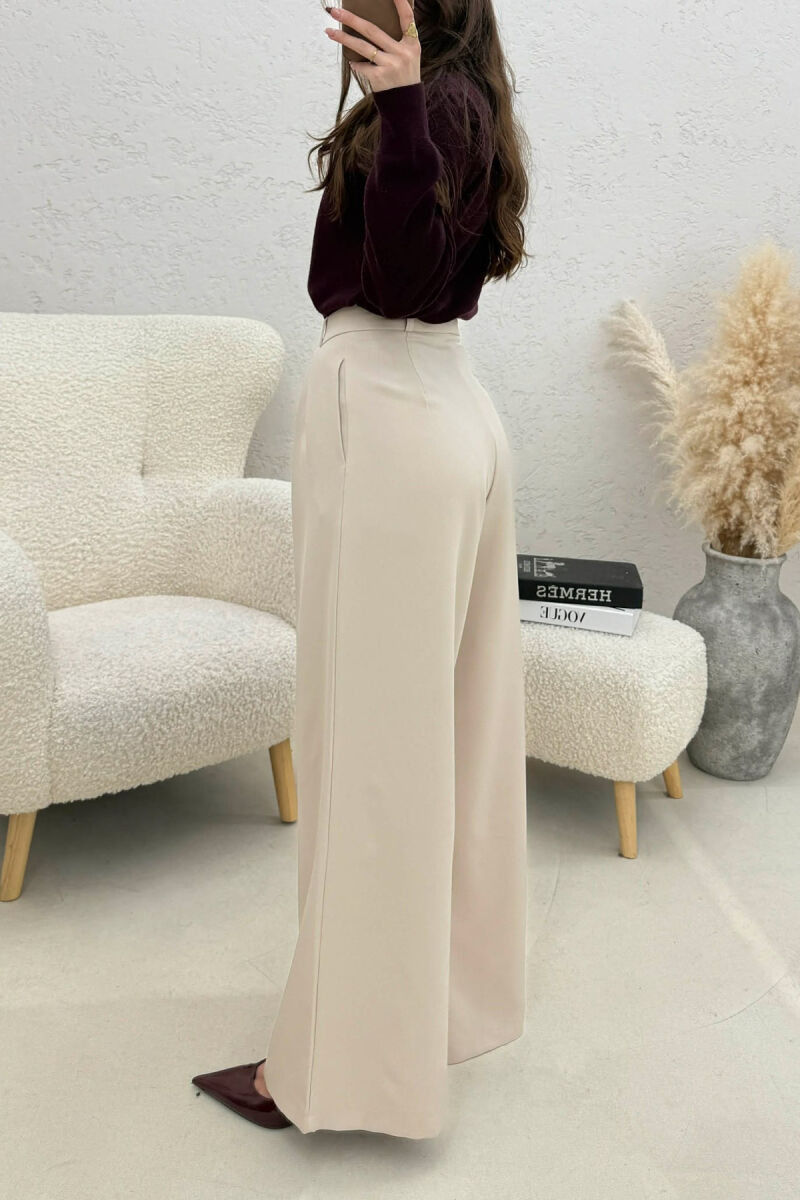 ONE COLOR WIDE LEG WOMEN TROUSERS BEIGE/BEZHE - 4