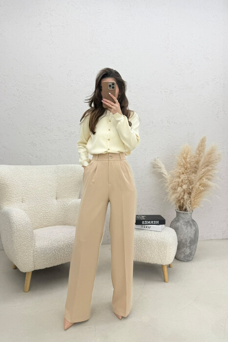 ONE COLOR WIDE LEG WOMEN TROUSERS BEIGE/BEZHE - 1