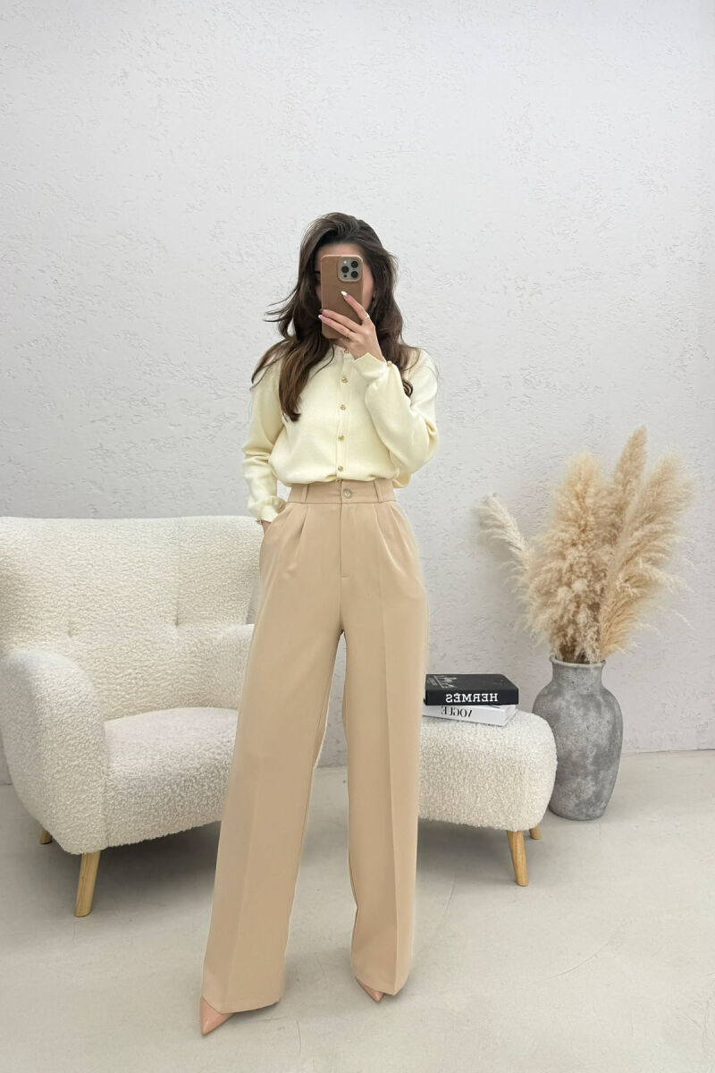 ONE COLOR WIDE LEG WOMEN TROUSERS BEIGE/BEZHE - 1