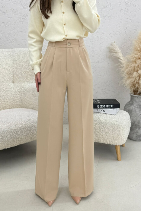 ONE COLOR WIDE LEG WOMEN TROUSERS BEIGE/BEZHE - 2