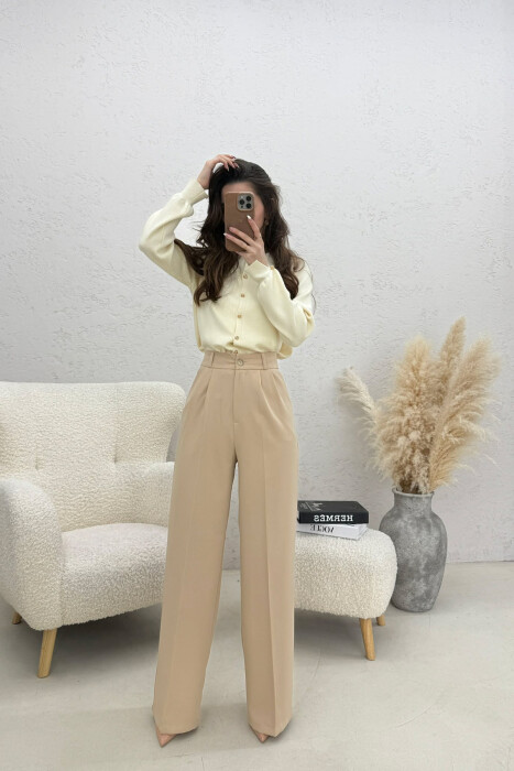 ONE COLOR WIDE LEG WOMEN TROUSERS BEIGE/BEZHE - 3