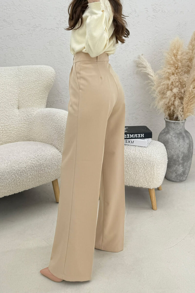 ONE COLOR WIDE LEG WOMEN TROUSERS BEIGE/BEZHE - 4