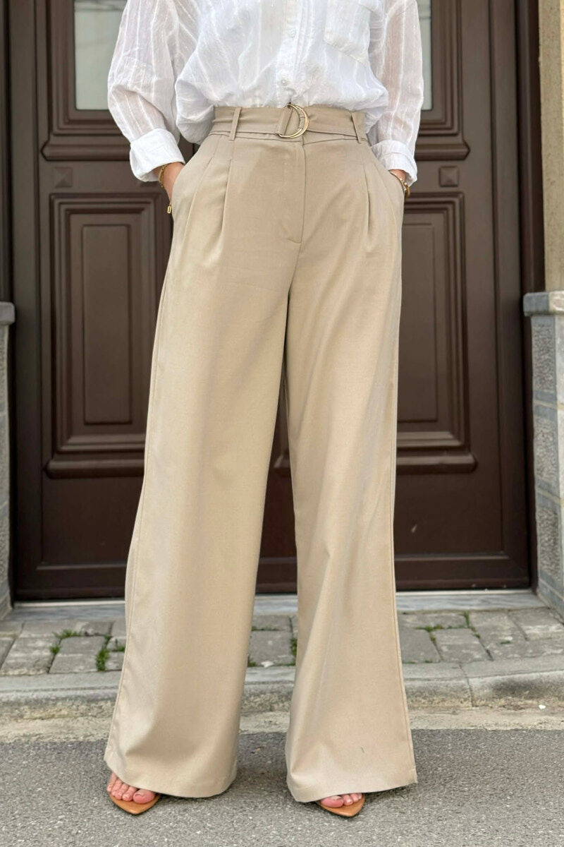 ONE COLOR WIDE LEG WOMEN TROUSERS BEIGE/BEZHE - 1