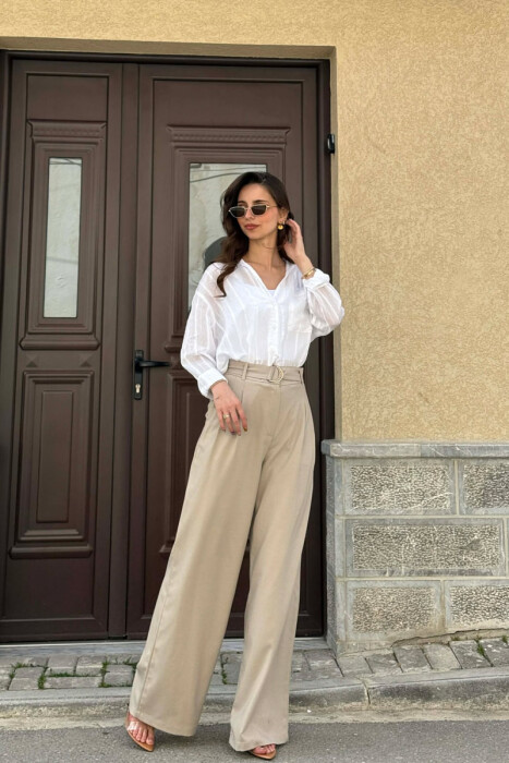 ONE COLOR WIDE LEG WOMEN TROUSERS BEIGE/BEZHE - 2