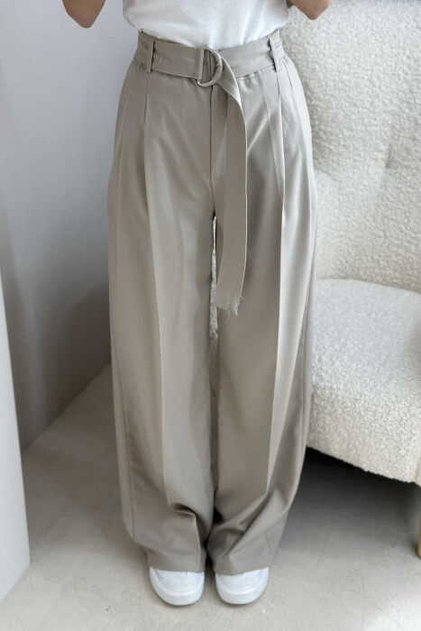 ONE COLOR WIDE LEG WOMEN TROUSERS BEIGE/BEZHE - 2