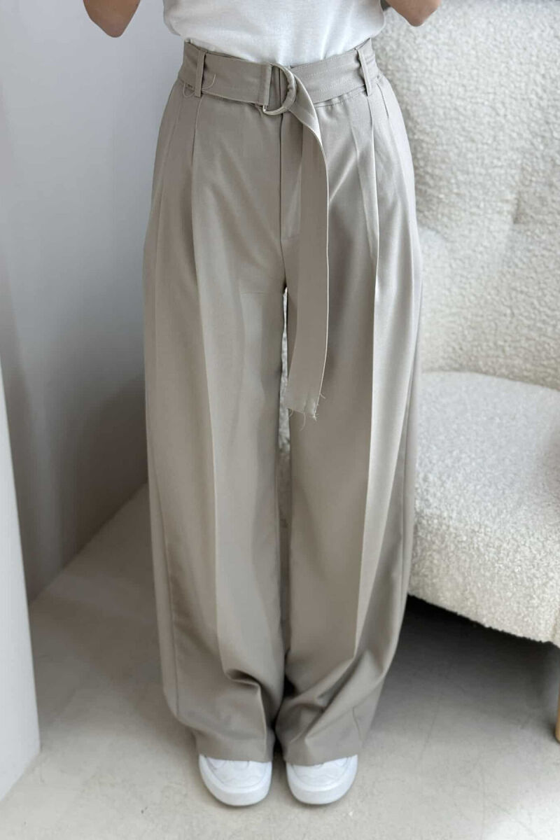 ONE COLOR WIDE LEG WOMEN TROUSERS BEIGE/BEZHE - 2