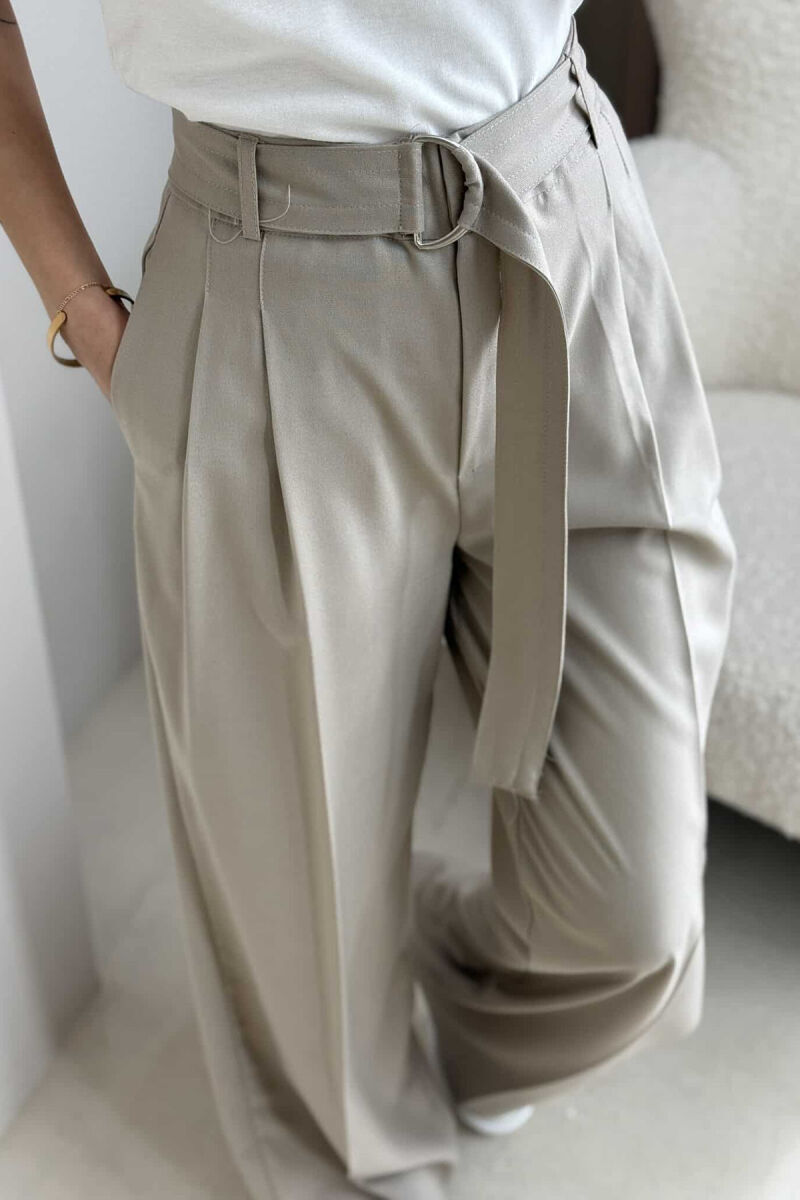 ONE COLOR WIDE LEG WOMEN TROUSERS BEIGE/BEZHE - 3