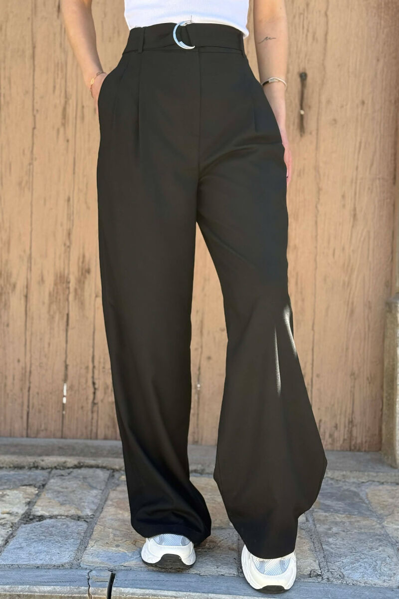 ONE COLOR WIDE LEG WOMEN TROUSERS BLACK/ E ZEZE - 2