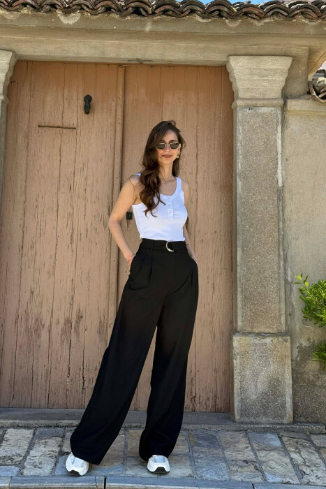 ONE COLOR WIDE LEG WOMEN TROUSERS BLACK/ E ZEZE - 5