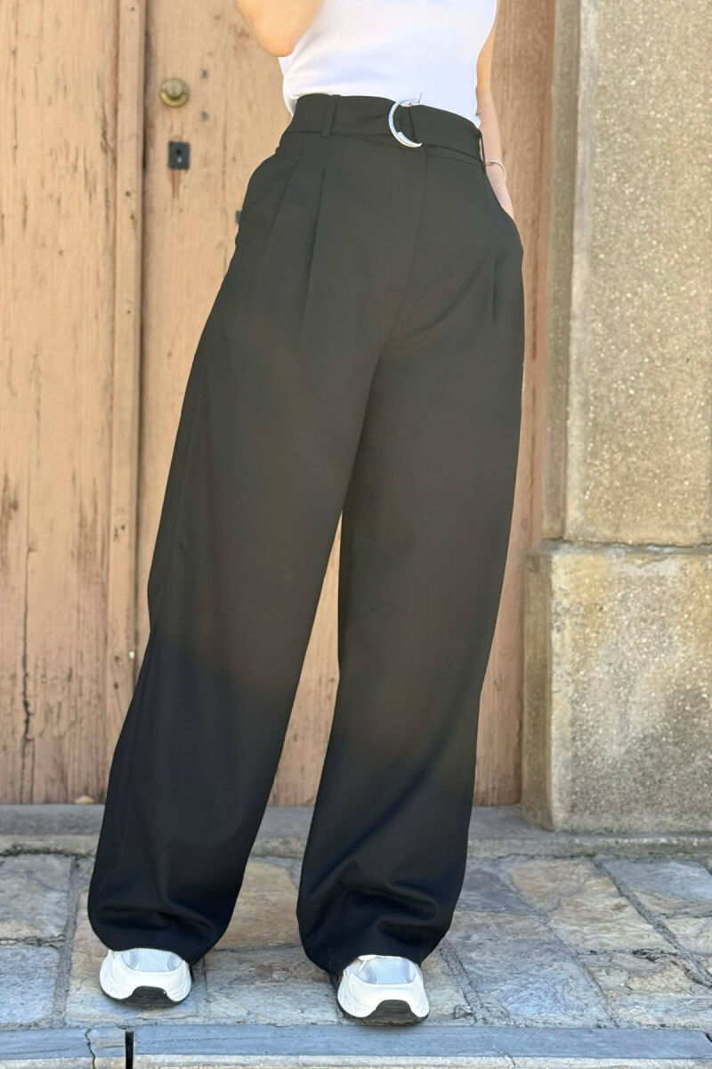 ONE COLOR WIDE LEG WOMEN TROUSERS BLACK/ E ZEZE - 6