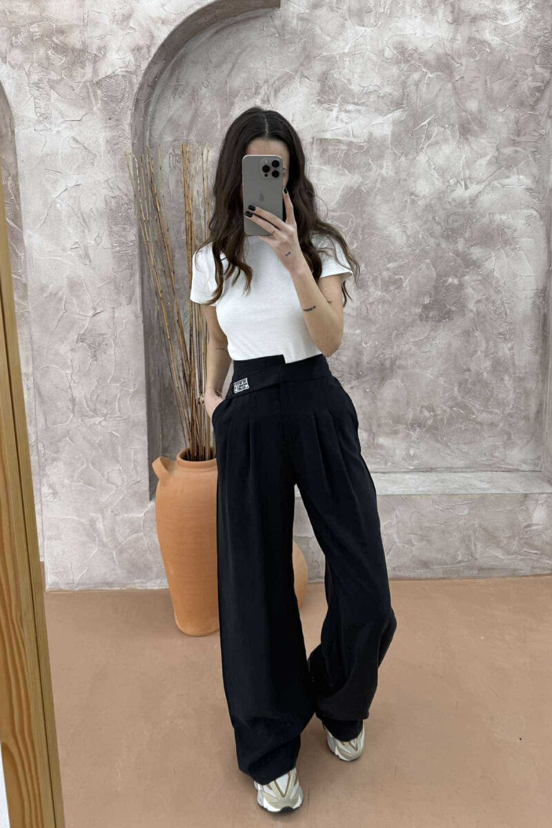 ONE COLOR WIDE LEG WOMEN TROUSERS BLACK/ E ZEZE - 2