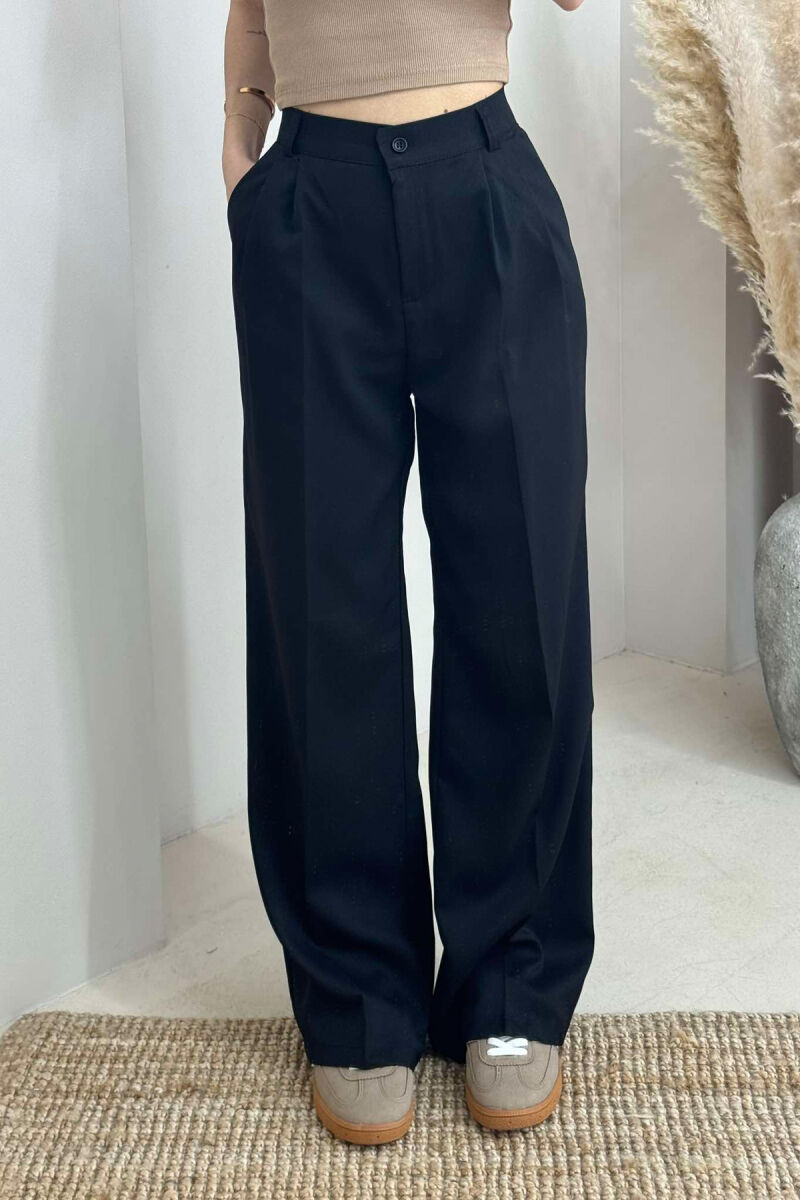 ONE COLOR WIDE LEG WOMEN TROUSERS BLACK/ E ZEZE - 2