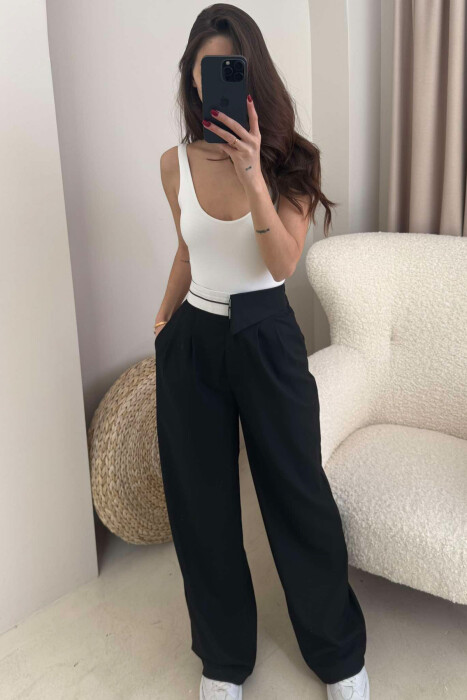 ONE COLOR WIDE LEG WOMEN TROUSERS BLACK/ E ZEZE - 2