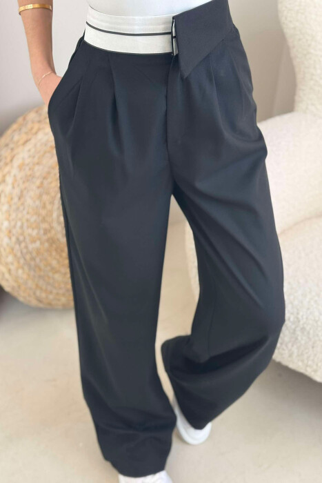 ONE COLOR WIDE LEG WOMEN TROUSERS BLACK/ E ZEZE - 4