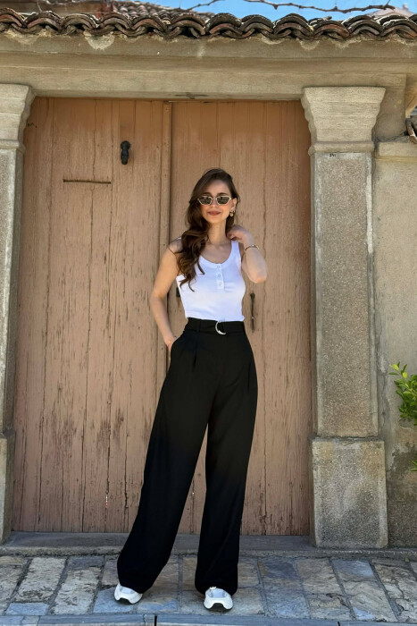 ONE COLOR WIDE LEG WOMEN TROUSERS BLACK/ E ZEZE 