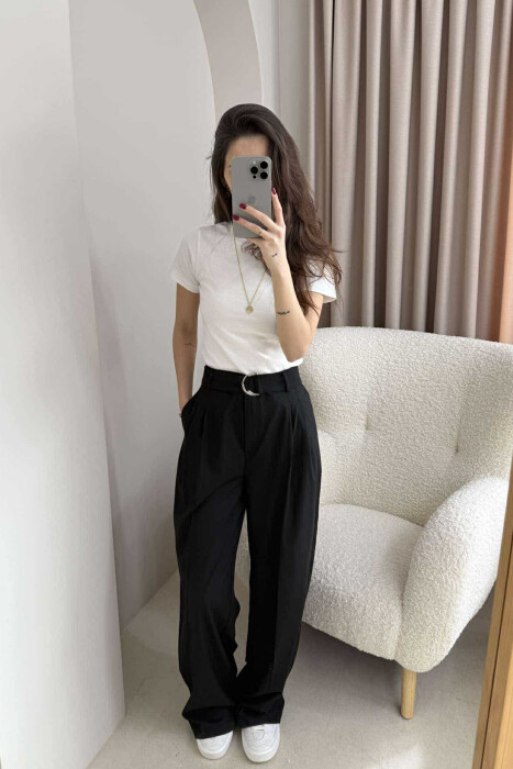 ONE COLOR WIDE LEG WOMEN TROUSERS BLACK/ E ZEZE 