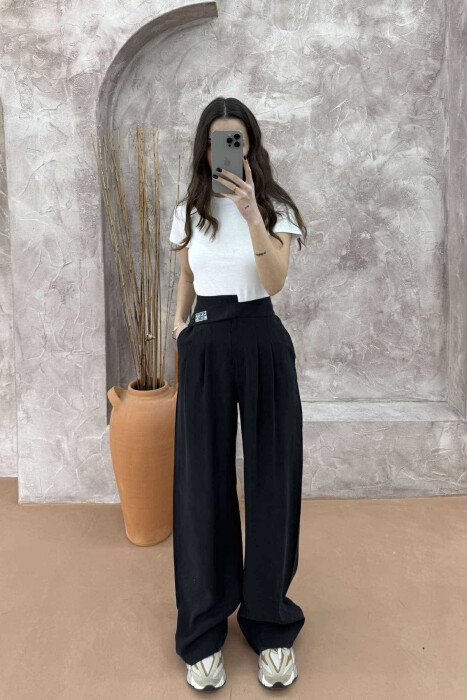 ONE COLOR WIDE LEG WOMEN TROUSERS BLACK/ E ZEZE 