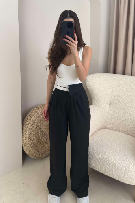 ONE COLOR WIDE LEG WOMEN TROUSERS BLACK/ E ZEZE 