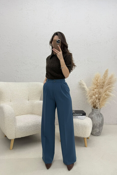 ONE COLOR WIDE LEG WOMEN TROUSERS BLUE STONE/GK - 1