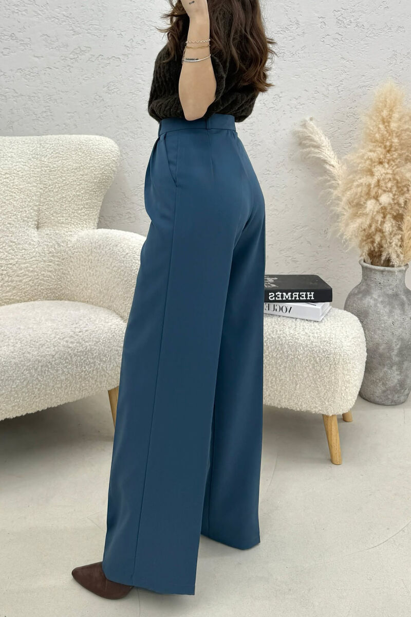 ONE COLOR WIDE LEG WOMEN TROUSERS BLUE STONE/GK - 3