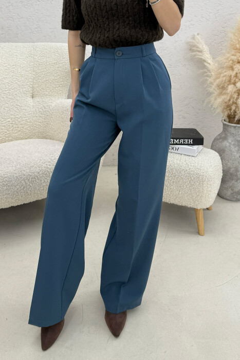 ONE COLOR WIDE LEG WOMEN TROUSERS BLUE STONE/GK - 4