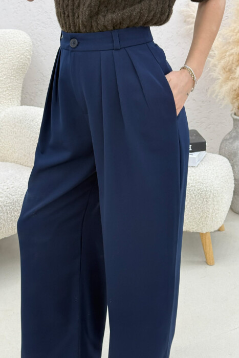 ONE COLOR WIDE LEG WOMEN TROUSERS BLUE/BLU - 3