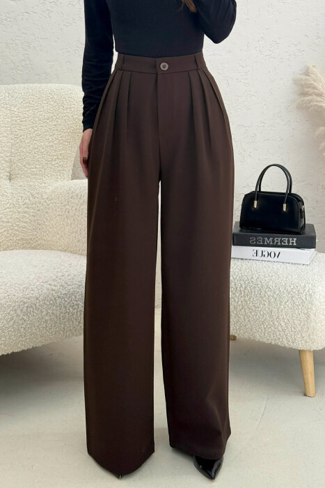 ONE COLOR WIDE LEG WOMEN TROUSERS BROWN/KAFE - 3