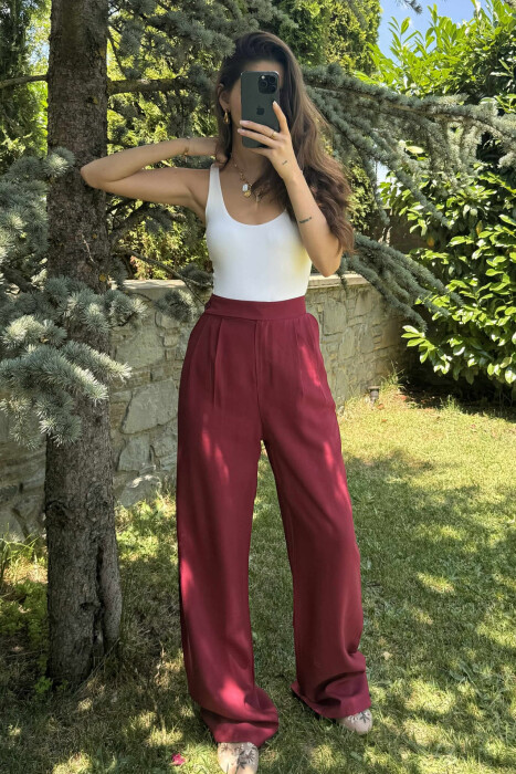 ONE COLOR WIDE LEG WOMEN TROUSERS BURGUNDY/VISHNJE 