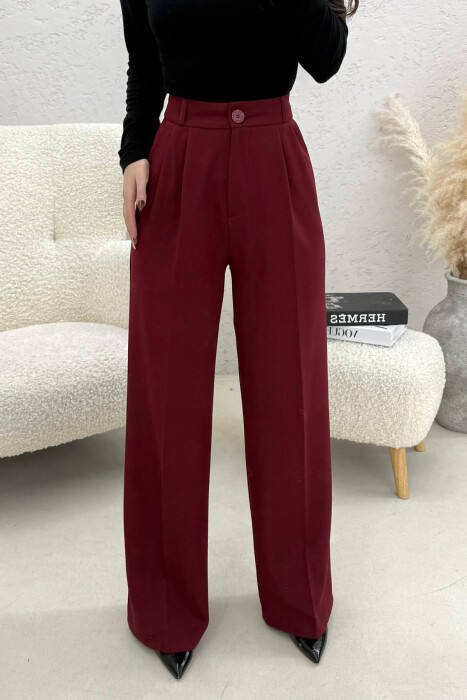 ONE COLOR WIDE LEG WOMEN TROUSERS BURGUNDY/VISHNJE - 4
