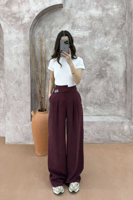 ONE COLOR WIDE LEG WOMEN TROUSERS BURGUNDY/VISHNJE 