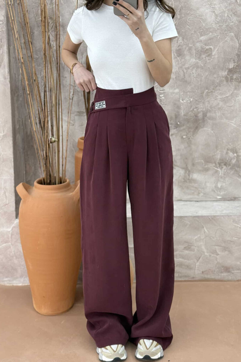 ONE COLOR WIDE LEG WOMEN TROUSERS BURGUNDY/VISHNJE - 2