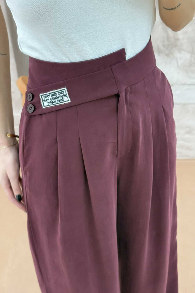 ONE COLOR WIDE LEG WOMEN TROUSERS BURGUNDY/VISHNJE - 3