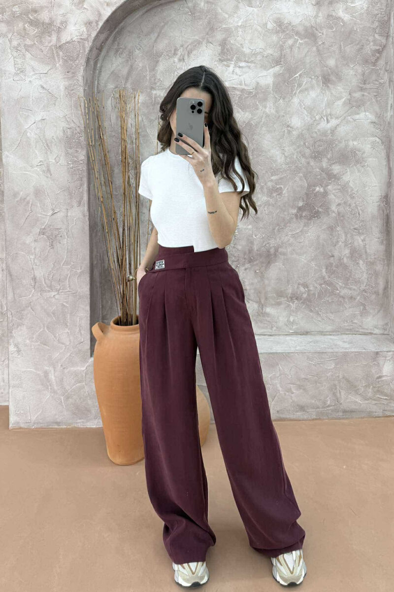 ONE COLOR WIDE LEG WOMEN TROUSERS BURGUNDY/VISHNJE - 4