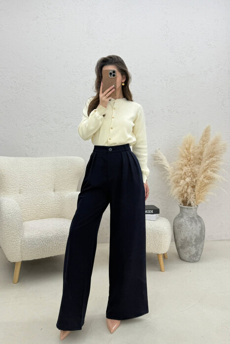 ONE COLOR WIDE LEG WOMEN TROUSERS DARK BLUE/BEE 