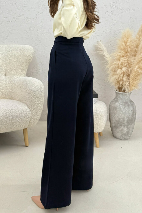 ONE COLOR WIDE LEG WOMEN TROUSERS DARK BLUE/BEE - 3
