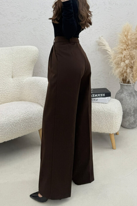 ONE COLOR WIDE LEG WOMEN TROUSERS DARK BROWN/KAE - 3