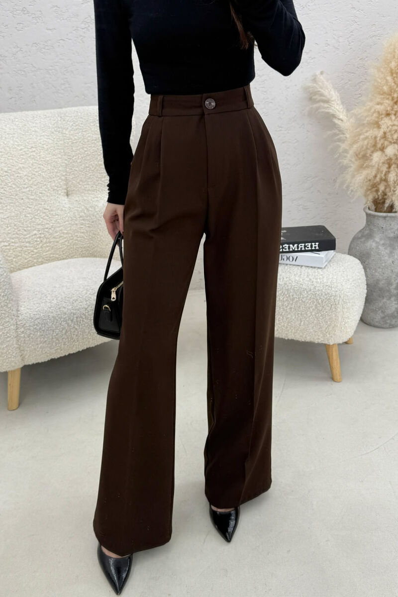 ONE COLOR WIDE LEG WOMEN TROUSERS DARK BROWN/KAE - 4