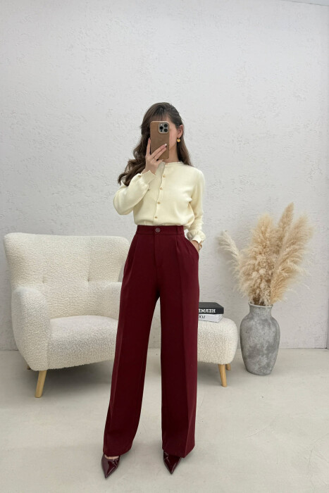 ONE COLOR WIDE LEG WOMEN TROUSERS DARK BURGUNDY/VISHNJE E ERRET 