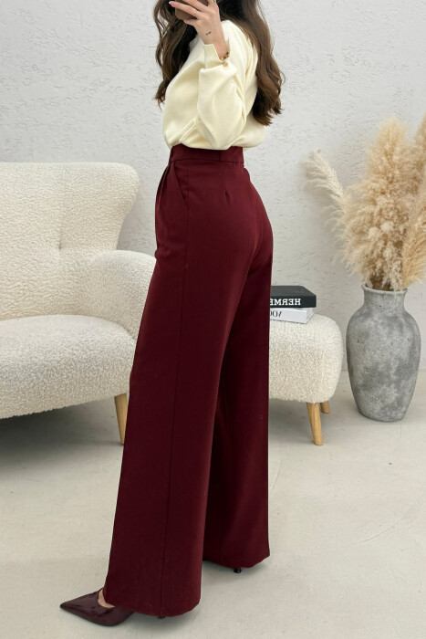 ONE COLOR WIDE LEG WOMEN TROUSERS DARK BURGUNDY/VISHNJE E ERRET - 2