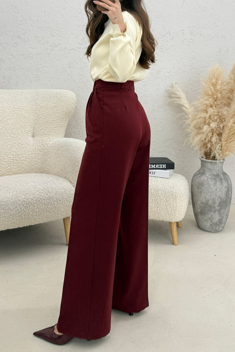 ONE COLOR WIDE LEG WOMEN TROUSERS DARK BURGUNDY/VISHNJE E ERRET - 2