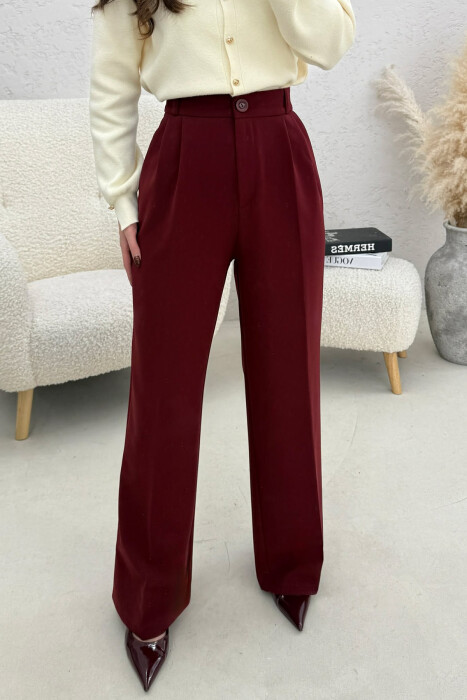 ONE COLOR WIDE LEG WOMEN TROUSERS DARK BURGUNDY/VISHNJE E ERRET - 3