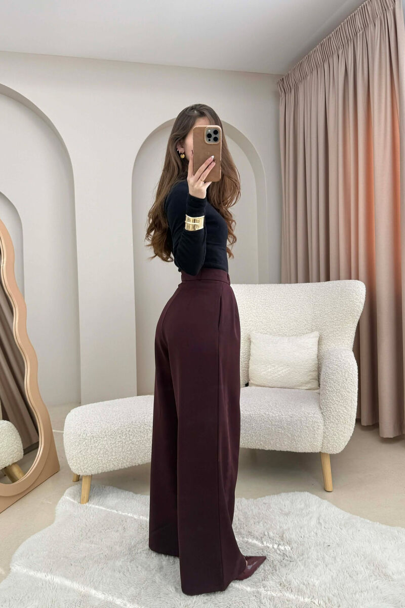 ONE COLOR WIDE LEG WOMEN TROUSERS DARK BURGUNDY/VISHNJE E ERRET - 3