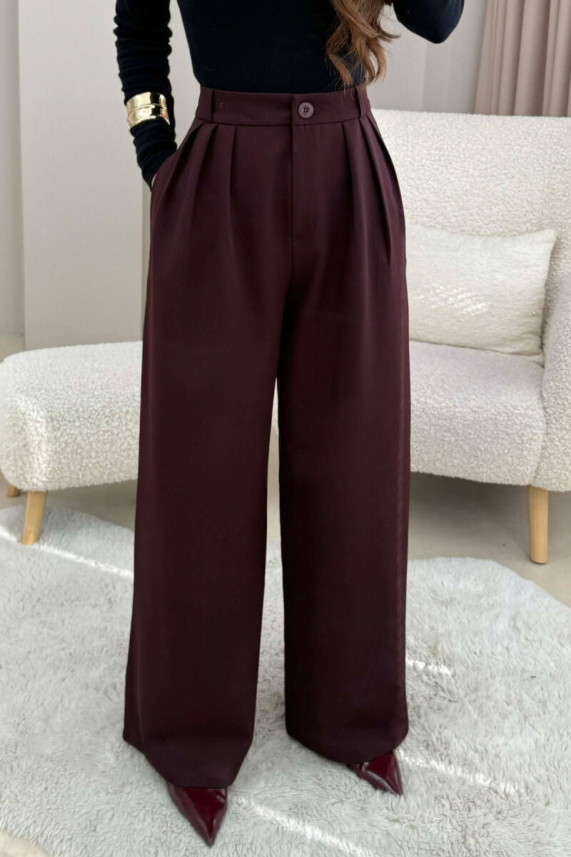 ONE COLOR WIDE LEG WOMEN TROUSERS DARK BURGUNDY/VISHNJE E ERRET - 4