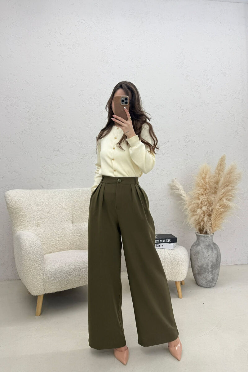 ONE COLOR WIDE LEG WOMEN TROUSERS DARK GREEN/JEE - 1