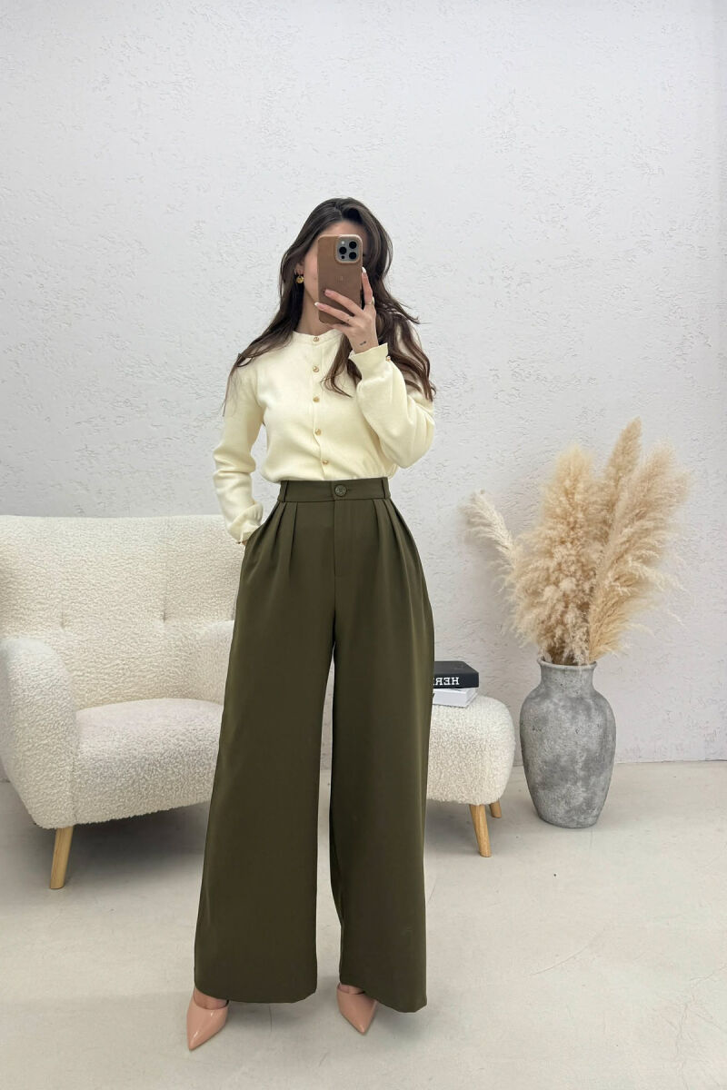 ONE COLOR WIDE LEG WOMEN TROUSERS DARK GREEN/JEE - 2