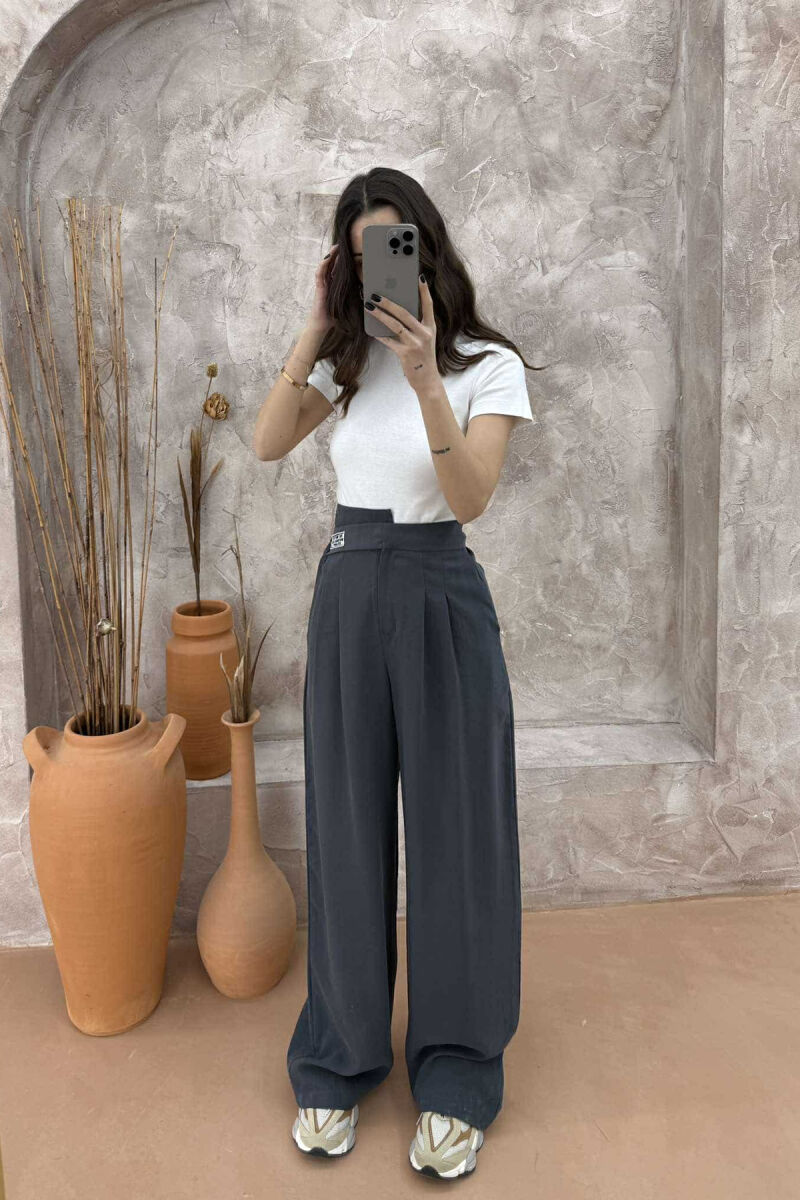 ONE COLOR WIDE LEG WOMEN TROUSERS DARK GREY/GEE - 1