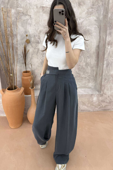 ONE COLOR WIDE LEG WOMEN TROUSERS DARK GREY/GEE - 2