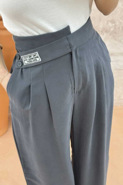 ONE COLOR WIDE LEG WOMEN TROUSERS DARK GREY/GEE - 4