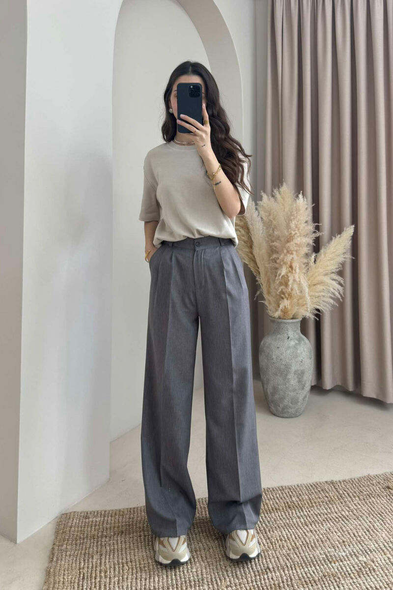 ONE COLOR WIDE LEG WOMEN TROUSERS DARK GREY/GEE - 1
