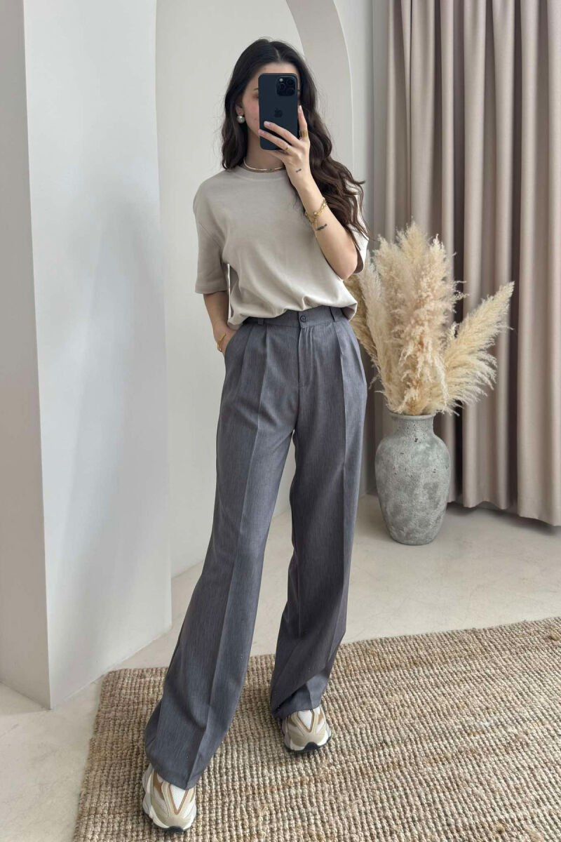 ONE COLOR WIDE LEG WOMEN TROUSERS DARK GREY/GEE - 2